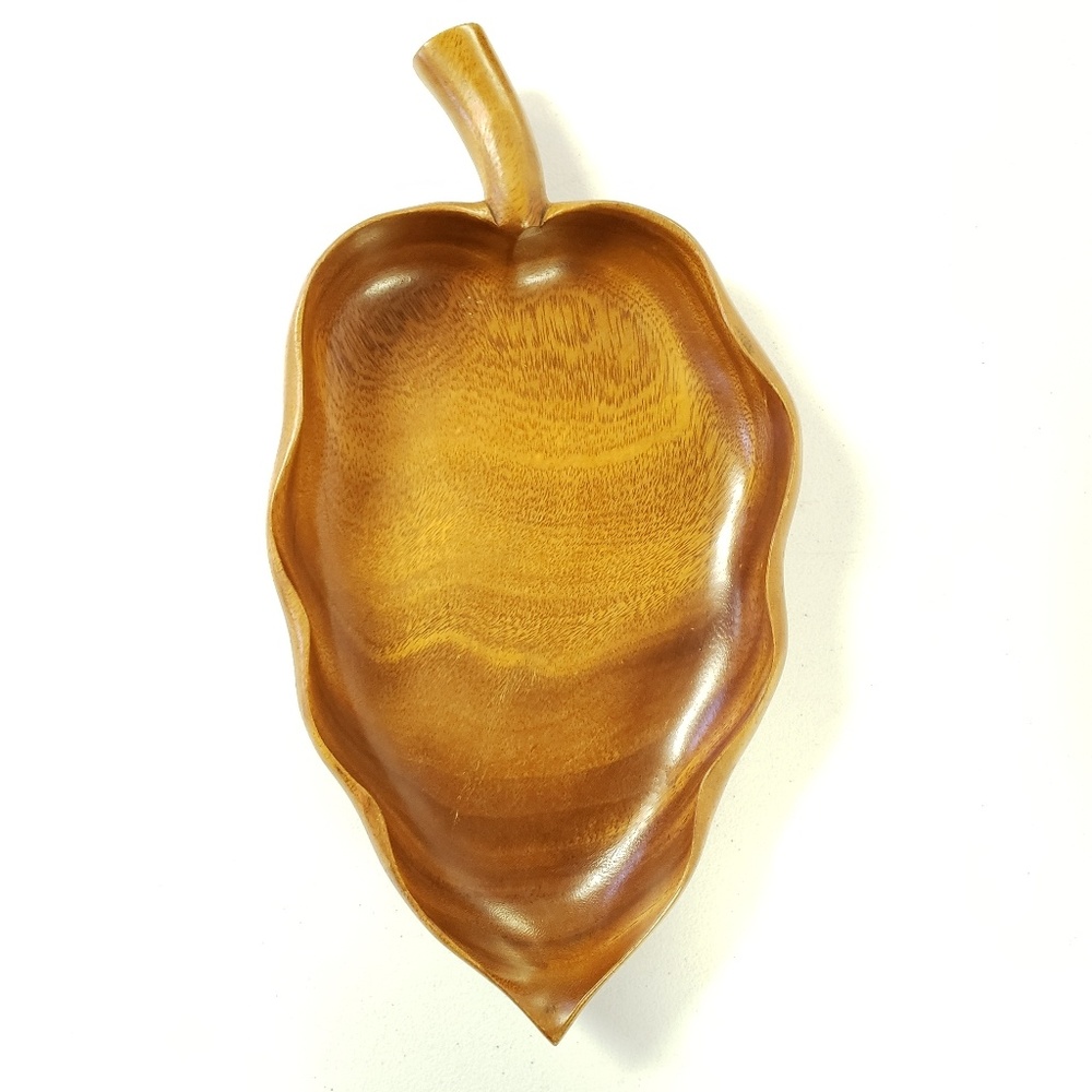 Vtg monkey pod leaf serving dish/platter/bowl